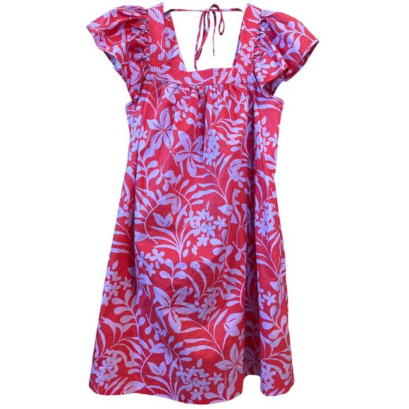 Voyageur By Mersea Capri Pink Floral Square Neck Flutter Sleeve Dress Small - Picture 2 of 9